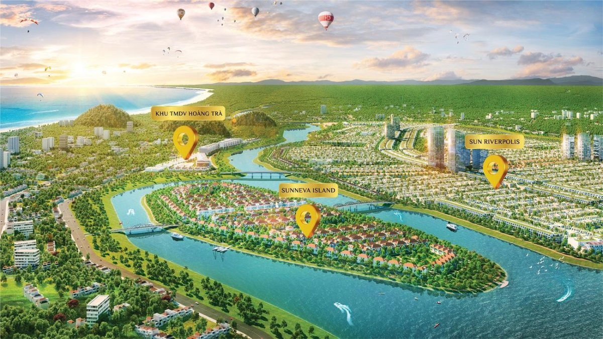Dự án bao gồm Sunneva Island, Sun Riverpolis và khu thương mại dịch vụ Hoàng Trà.