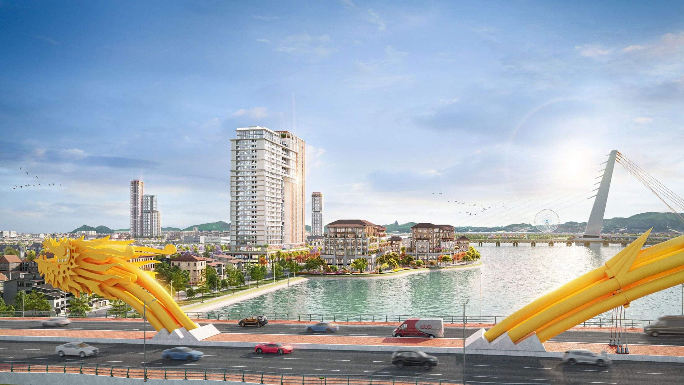 Tọa lạc bên bờ Sông Hàn, ngay chân Cầu Rồng. Dự án Sun Ponte Residences mang đến không gian sống đẳng cấp cho cư dân.