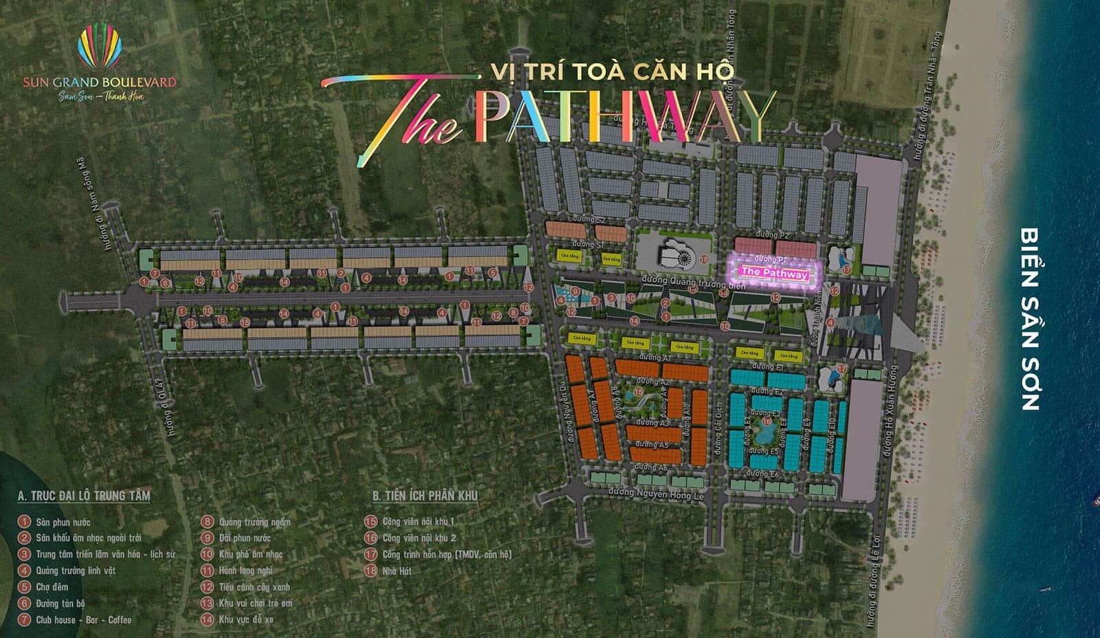 Vị trí tòa căn hộ The Pathway nằm trên truc đường Hồ Xuân Hương, Trung Sơn, TP Sầm Sơn, Thanh Hoá.