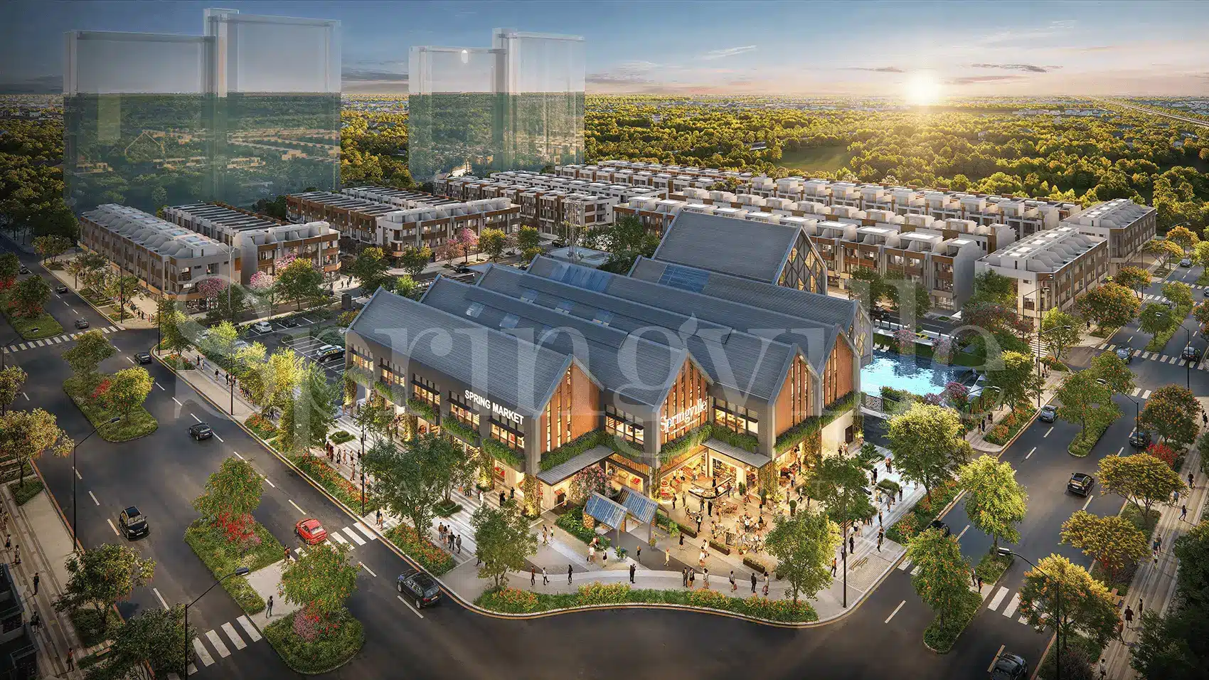Khu cộng đồng hiện đại và sắc màu tại Spring Ville, điểm đến lý tưởng cho cuộc sống đẳng cấp và tiện nghi.