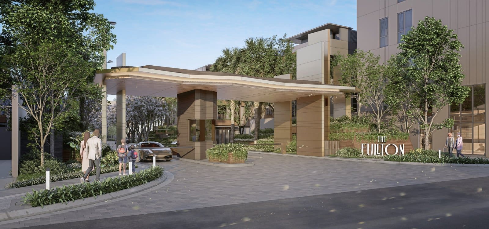 Lối vào The Fullton CapitaLand tại Khu đô thị Vinhomes Ocean Park 3, mang đến không gian sống đẳng cấp và an toàn.