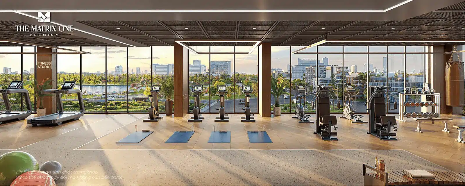 Phòng gym hiện đại tại The Matrix One Premium, mang lại trải nghiệm sống đẳng cấp cho cư dân.