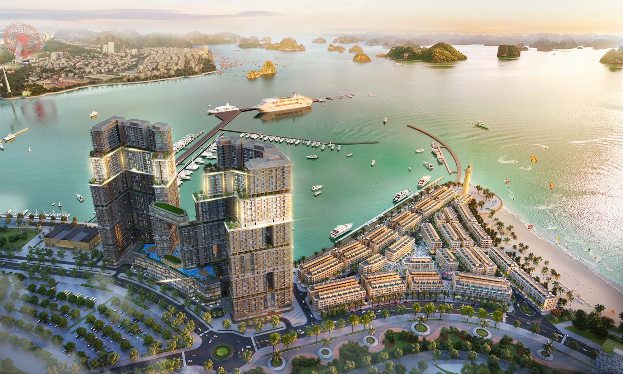 a city next to a body of water