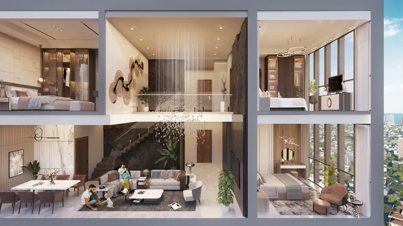 Căn hộ duplex tại Sun Symphony Residence với thiết kế kiêu sa và tầm nhìn ngoạn mục. Ảnh phối cảnh minh họa Sun Property