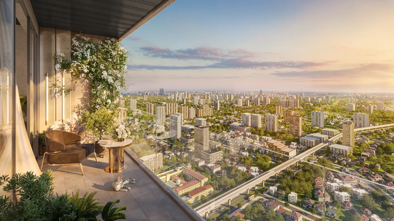Góc thư giãn riêng tư tại Sun Feliza Suites mang đến tầm nhìn bao quát toàn cảnh thành phố. (Ảnh: Sun Property)