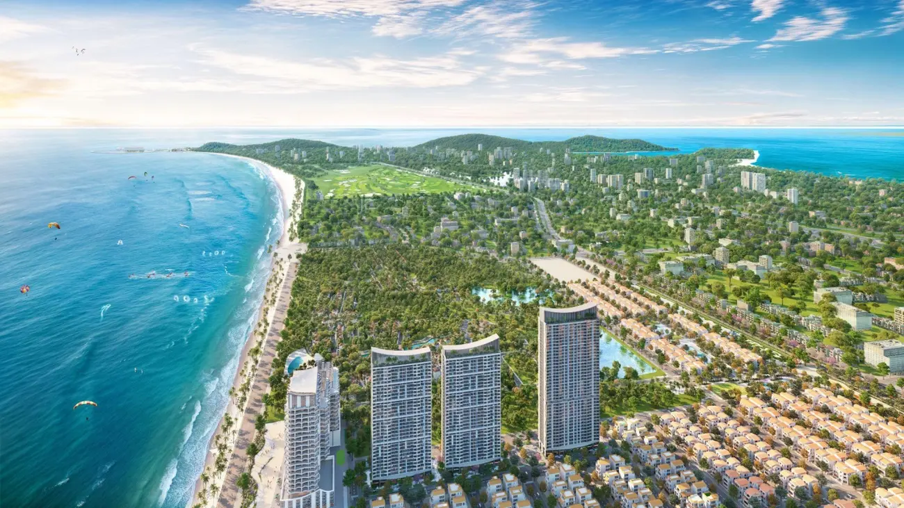 Hai tòa tháp Blanca B6 và B7 có tầm nhìn biển Bãi Sau và sân golf, tạo thêm giá trị cho bất động sản. Ảnh: Sun Group
