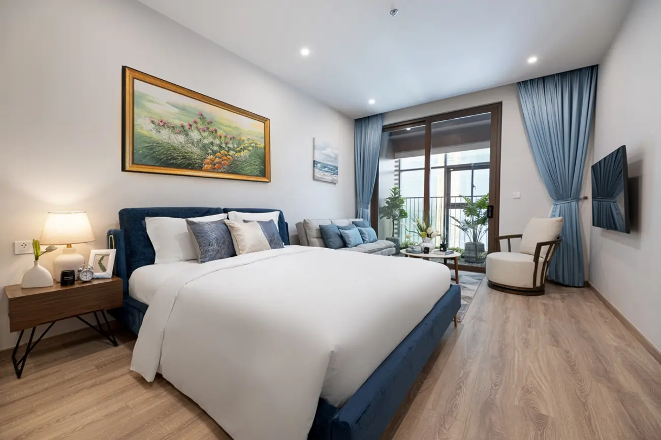 Không gian ấm cúng và hiện đại của căn hộ studio tại Sun Costa Residence. Ảnh: Hoàng Anh