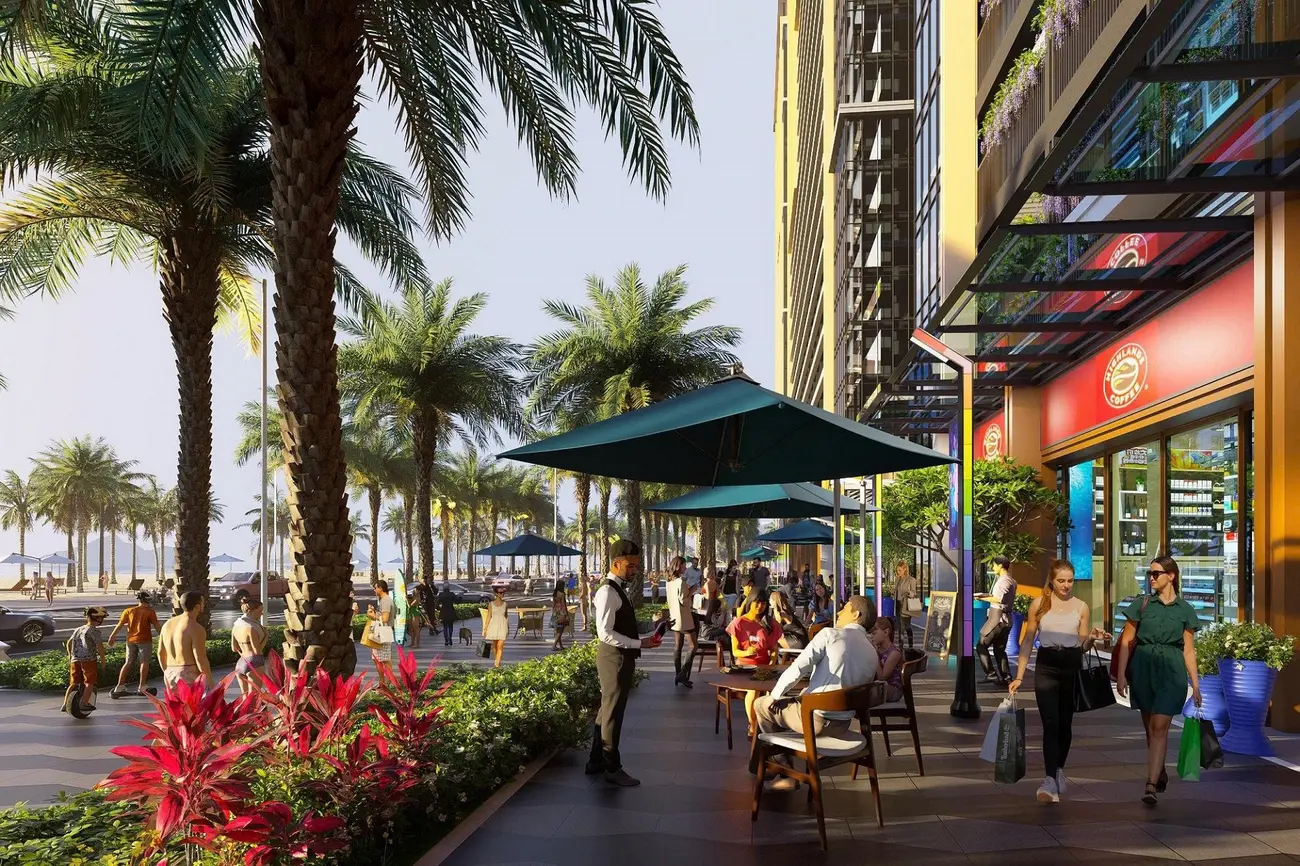 Không gian sôi động dưới chân các tòa tháp Sun Centro Town với các tiện ích hiện đại. Ảnh: Sun Property