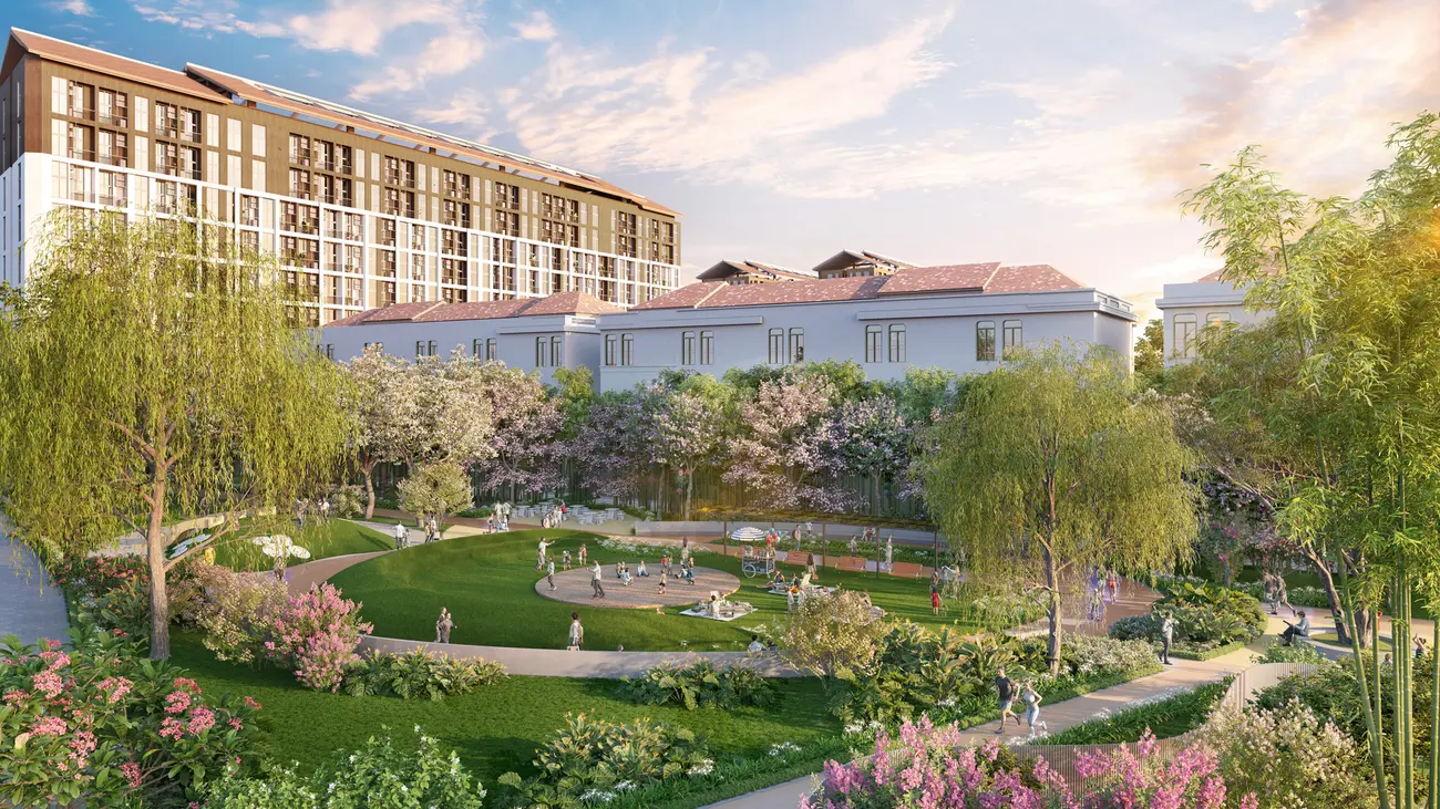 Không gian sống xanh mát và tiện ích tại phân khu Flora Avenue, Sun Urban City.