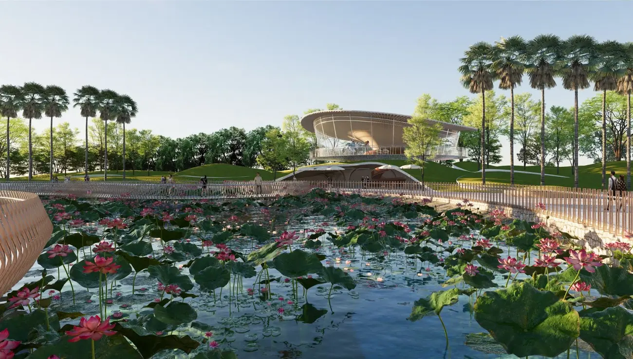 Không gian xanh và hồ sen tại Khu đô thị cao cấp Mê Linh. (Ảnh minh họa: Sun Property)
