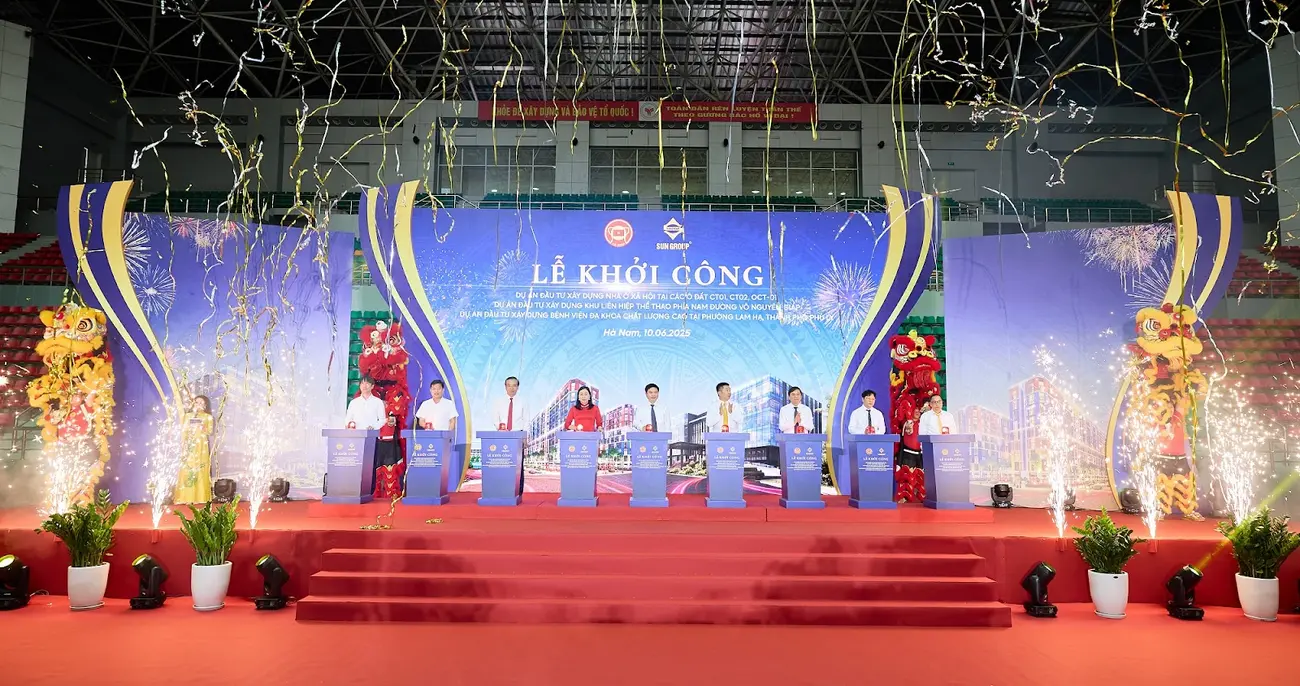 Nghi thức bấm nút khởi công 3 dự án quan trọng tại Hà Nam do Sun Group tổ chức vào ngày 10/6.