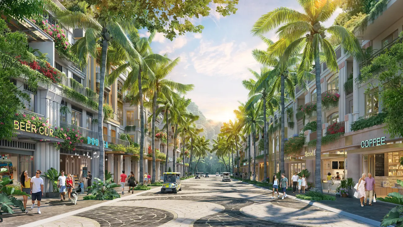 Phố Tài Phường – biểu tượng của tài lộc và thịnh vượng trong dự án Xanh Island Cát Bà. Ảnh phối cảnh: Sun Property.