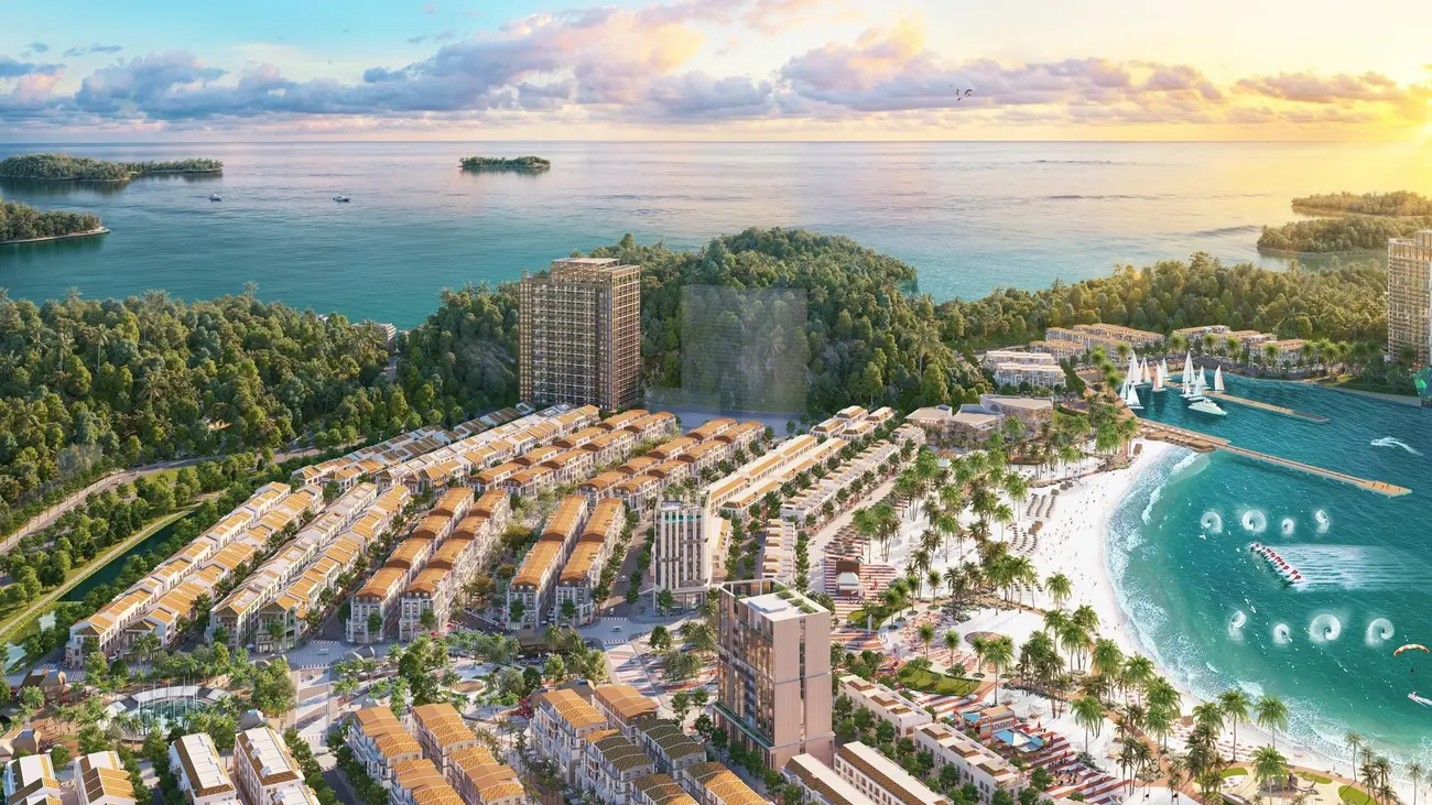 Phối cảnh dự án Xanh Island Cát Bà với vị trí đắc địa, hướng biển Lan Hạ và trung tâm các tiện ích đẳng cấp.