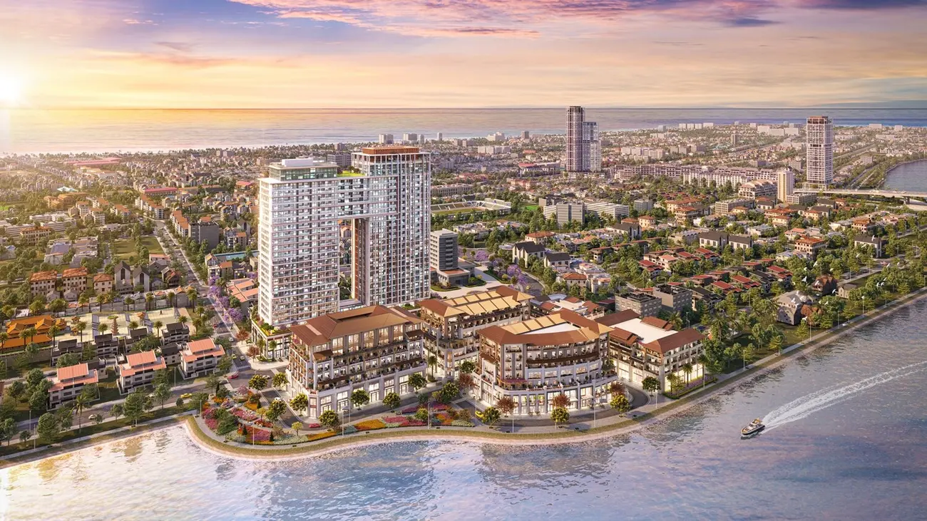 Phối cảnh minh họa toàn cảnh phân khu thấp tầng The RiO, dự án cao cấp ven sông Hàn, Đà Nẵng. Ảnh: Sun Property.