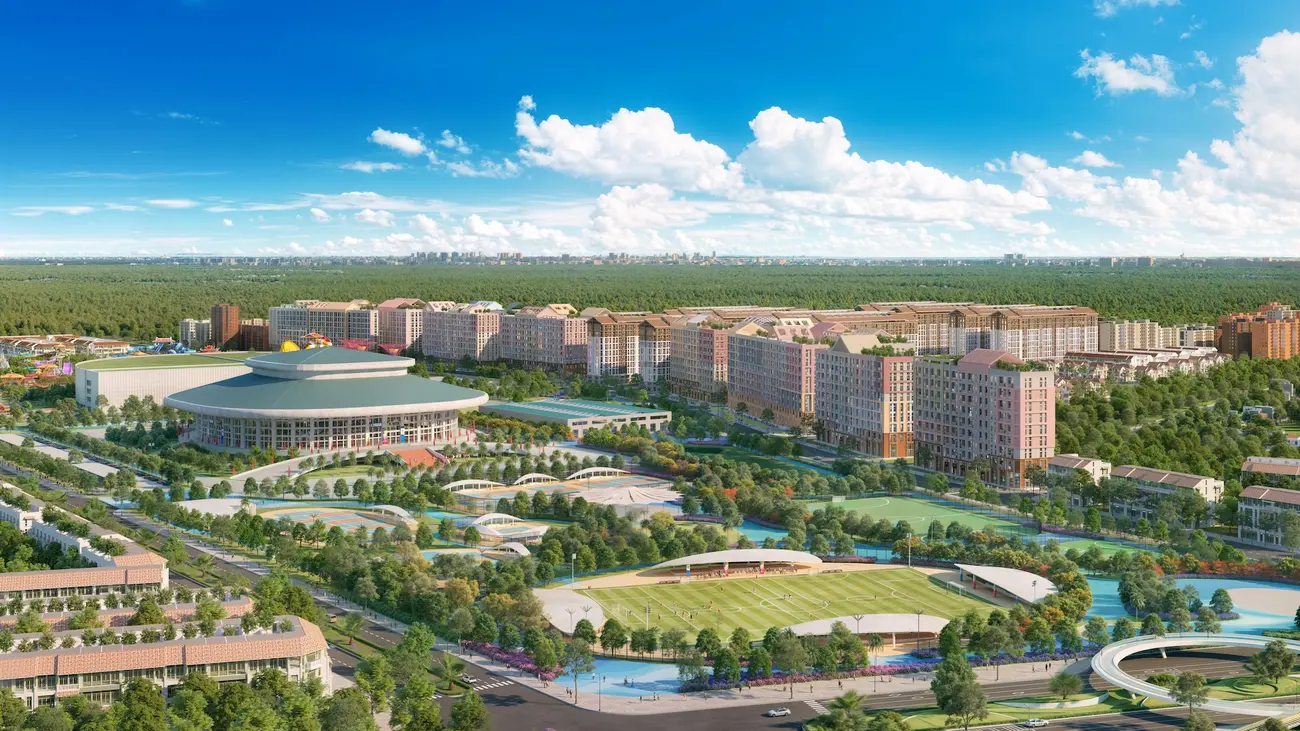 Phối cảnh Park Residence giữa lòng đại đô thị Sun Urban City với hệ thống công viên liên kết.