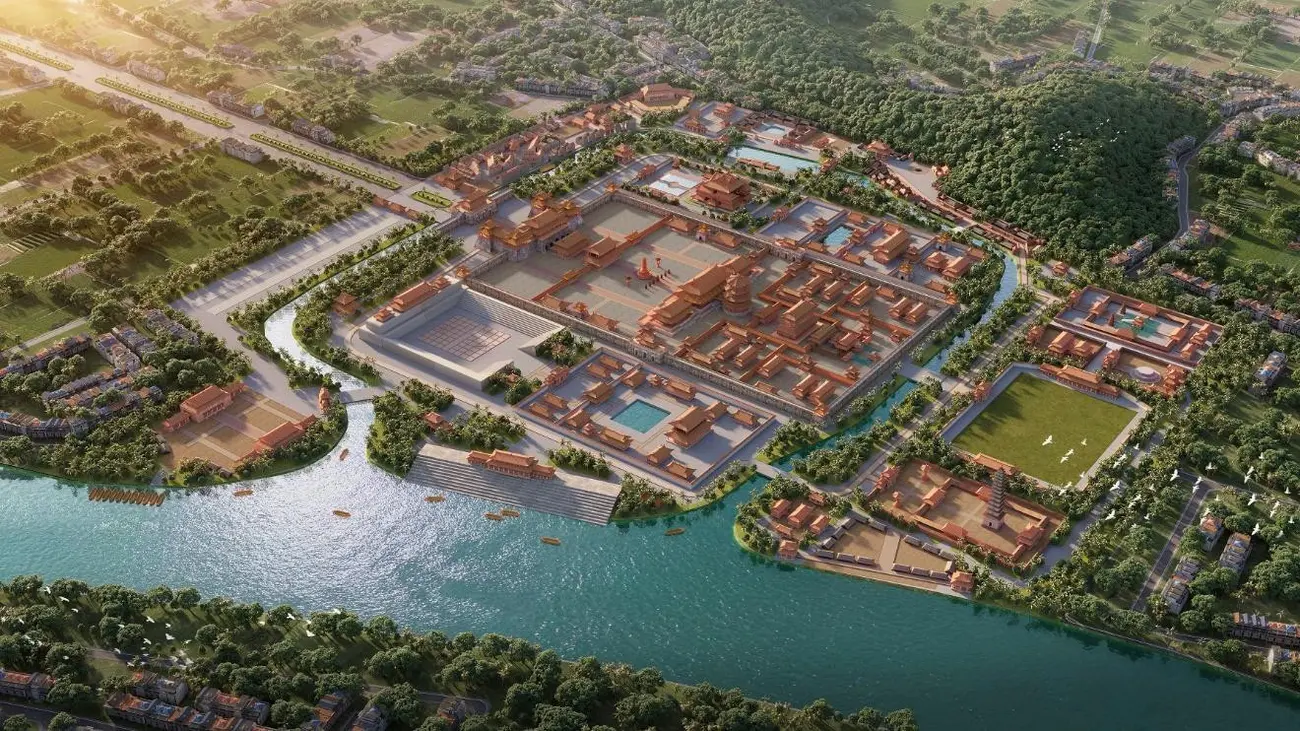 Quần thể du lịch văn hóa tái hiện Hoàng Thành Thăng Long tại Sun Mega City. Ảnh phối cảnh minh họa: Sun Group