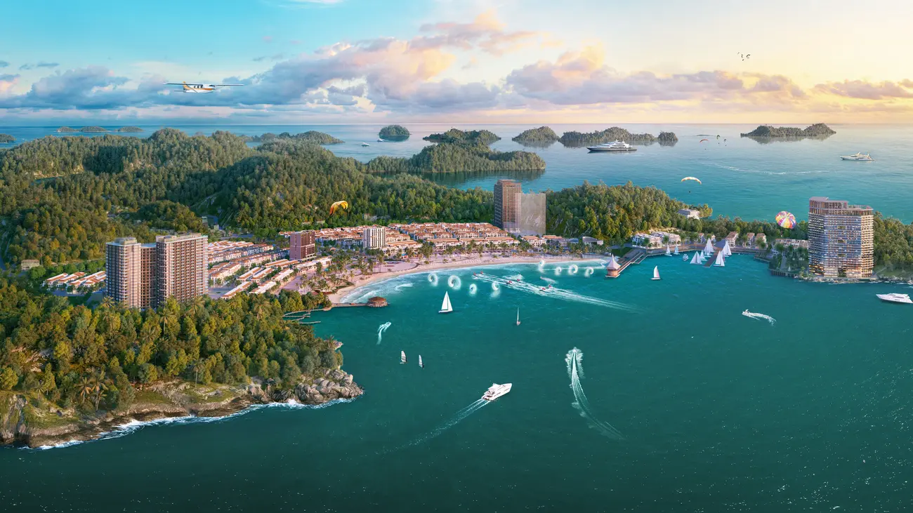 Quần thể Xanh Island Cát Bà với không gian sống xanh, hài hòa giữa thiên nhiên và hiện đại.