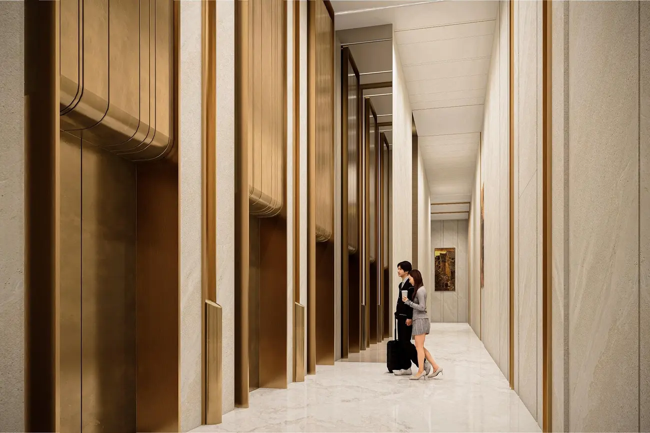 Sảnh thang máy ốp đá Marble cao cấp, vận hành tốc độ 6m/giây, phục vụ cư dân một cách nhanh chóng và tiện lợi.