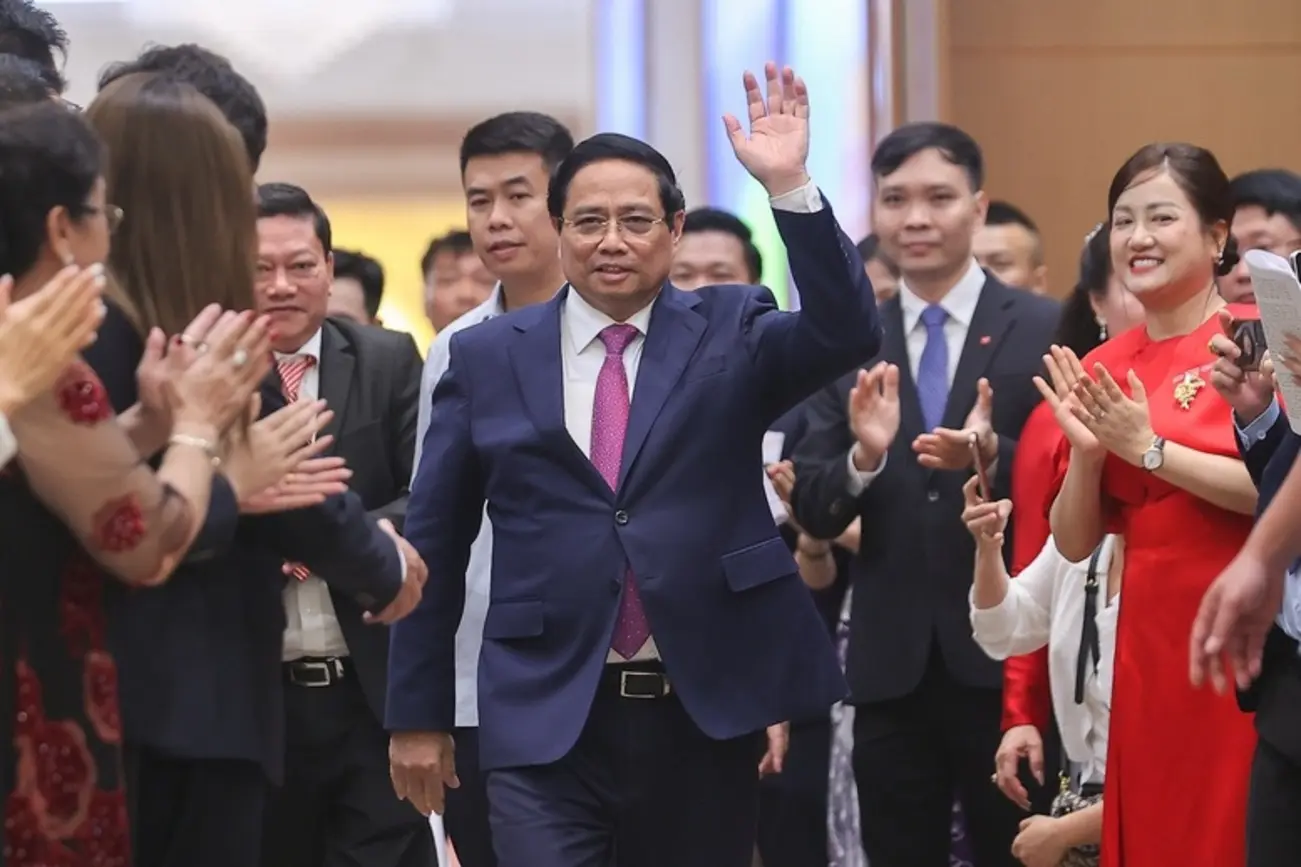 Thủ tướng Phạm Minh Chính tại hội nghị gặp mặt doanh nghiệp “80 năm doanh nghiệp đồng hành cùng đất nước” chiều 30/8.