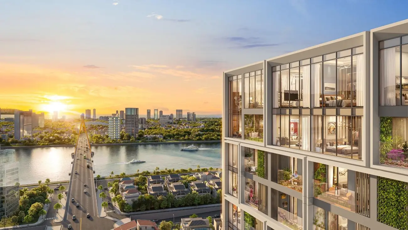 Tòa tháp Sun Solar Residence bên bờ sông Hàn, Đà Nẵng, mang đến không gian sống đẳng cấp và tầm nhìn tuyệt mỹ.