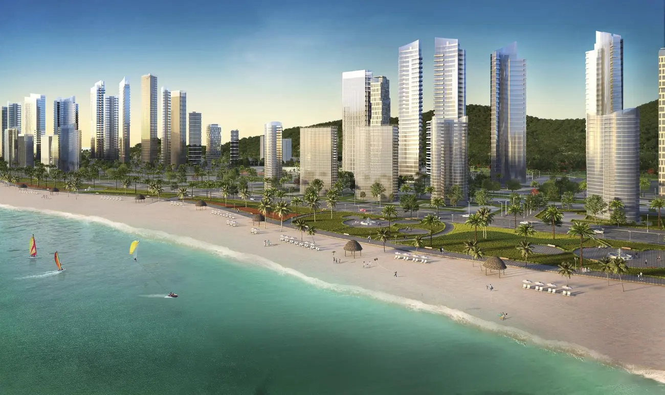 Toàn cảnh tổ hợp căn hộ Sun Centro Town bên bãi biển tại trung tâm Bãi Cháy.