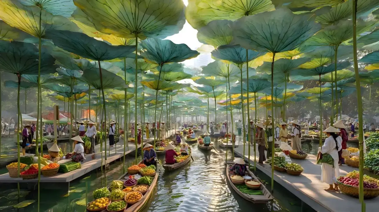 Chợ nổi tại Charmora City tạo điểm nhấn văn hóa và du lịch, tích hợp giữa thiên nhiên và hoạt động cộng đồng.