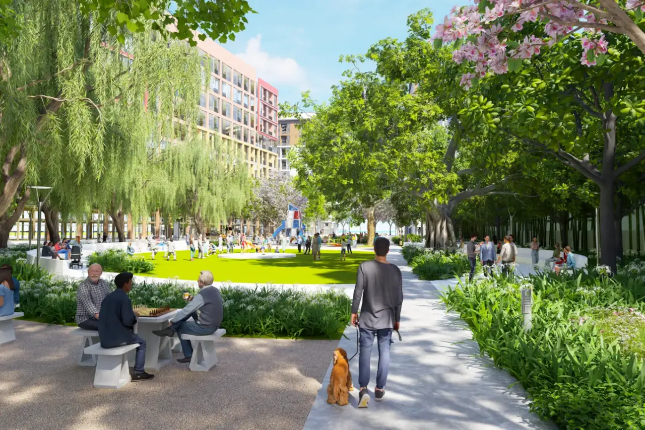 Khu vực vườn cây xanh mát tại Sun Urban City, nơi cư dân trải nghiệm không gian sống gắn kết thiên nhiên.
