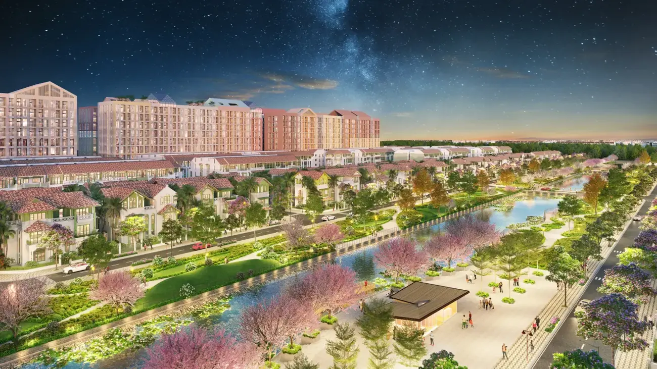 Phối cảnh Park Residence và Road Residence bao quanh bởi các tiện ích đa dạng tạo không gian sống hiện đại. Ảnh: Sun Property.