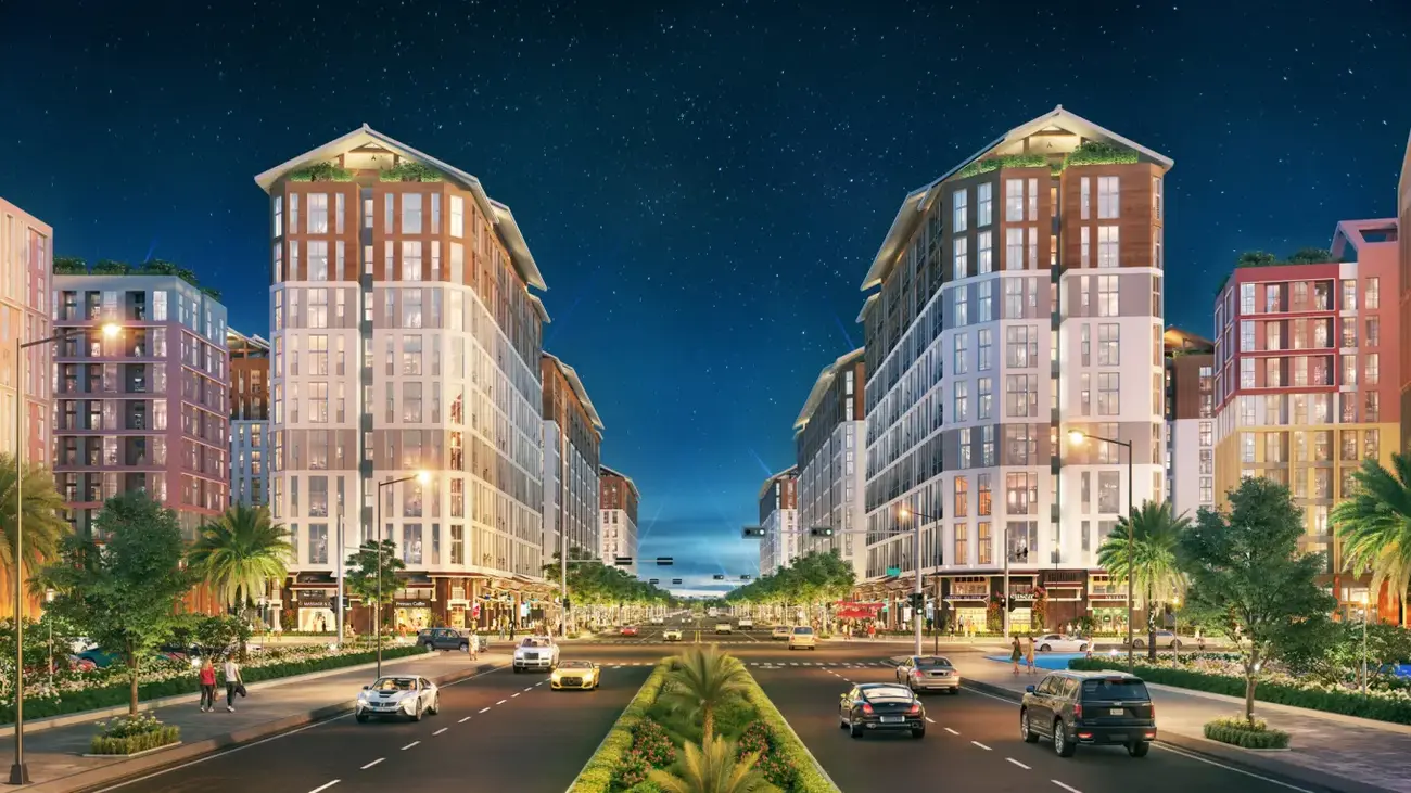 Phối cảnh Park Residence và Road Residence tại Flora Avenue, trung tâm tiện ích đô thị Sun Urban City. Ảnh: Sun Property