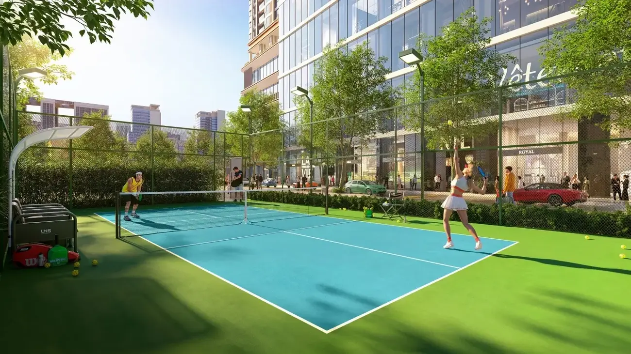 Sân tennis ngoài trời dành cho cư dân Sun Feliza Suites, nơi tận hưởng cuộc sống năng động và tiện nghi cao cấp. Ảnh: Sun Property