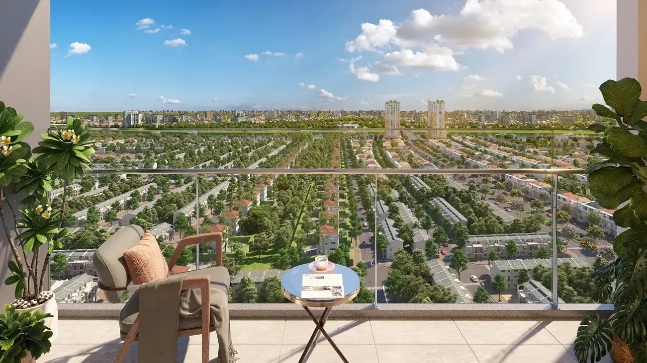 Toàn cảnh không gian phát triển mới tại phía Nam Đà Nẵng từ Cora Tower. Ảnh phối cảnh: Sun Property