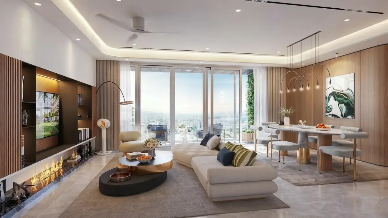 Không gian phòng khách rộng rãi và hiện đại tại Sun Feliza Suites. Ảnh: Sun Property
