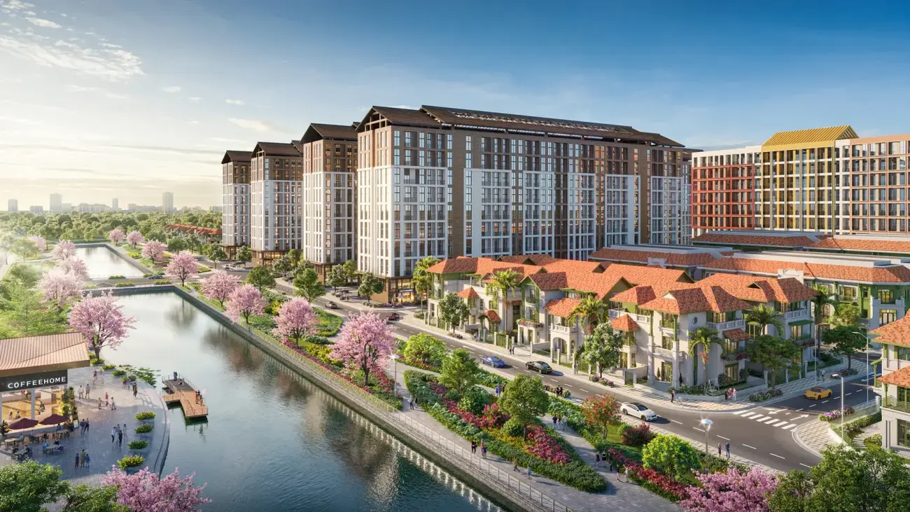Phối cảnh một góc phân khu Flora Avenue tại Sun Urban City với không gian xanh mát và căn hộ hiện đại.