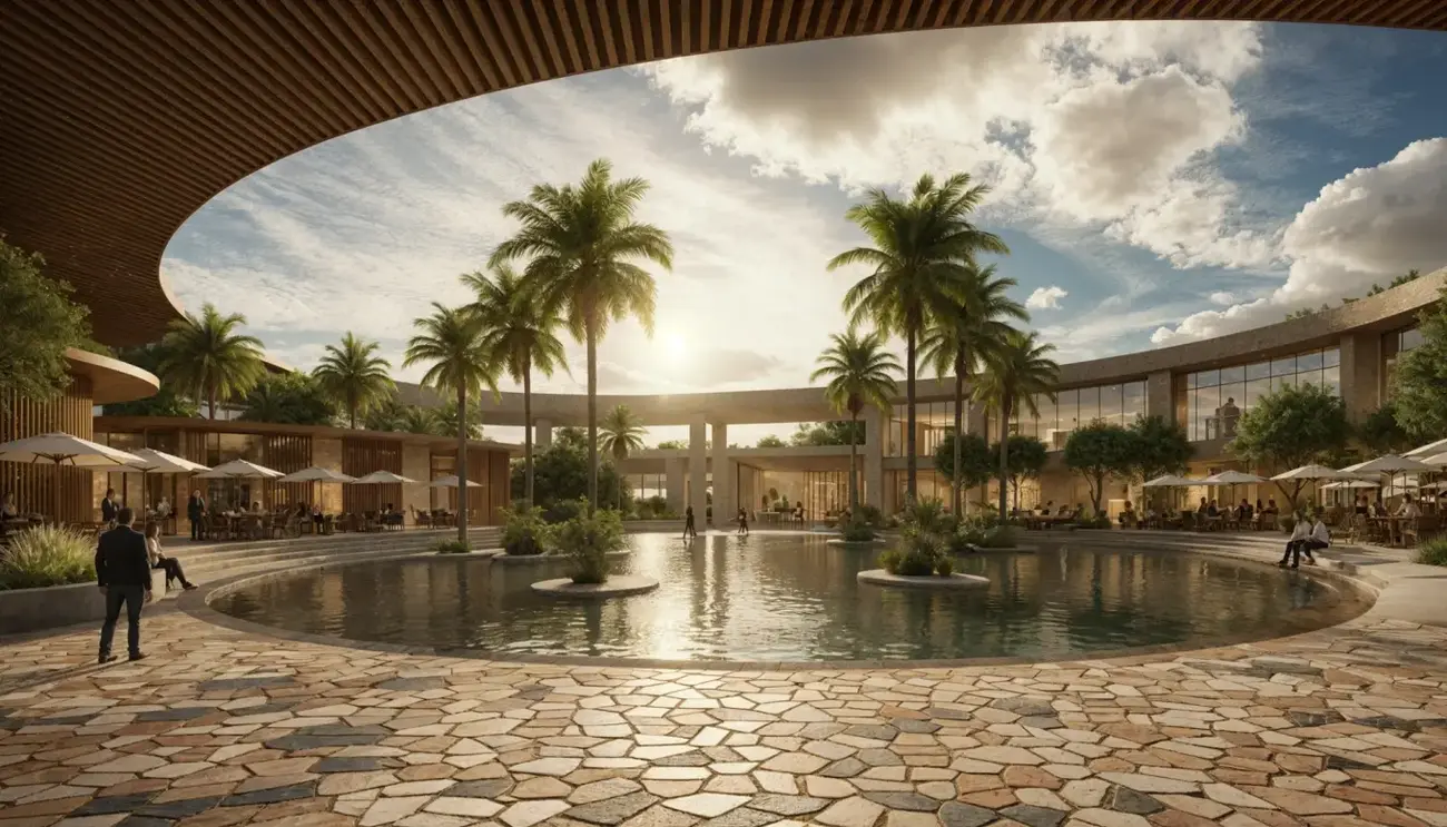 Phối cảnh tiện ích nội khu tại Sun Elite City với không gian xanh và cảnh quan hiện đại. Ảnh: Sun Property