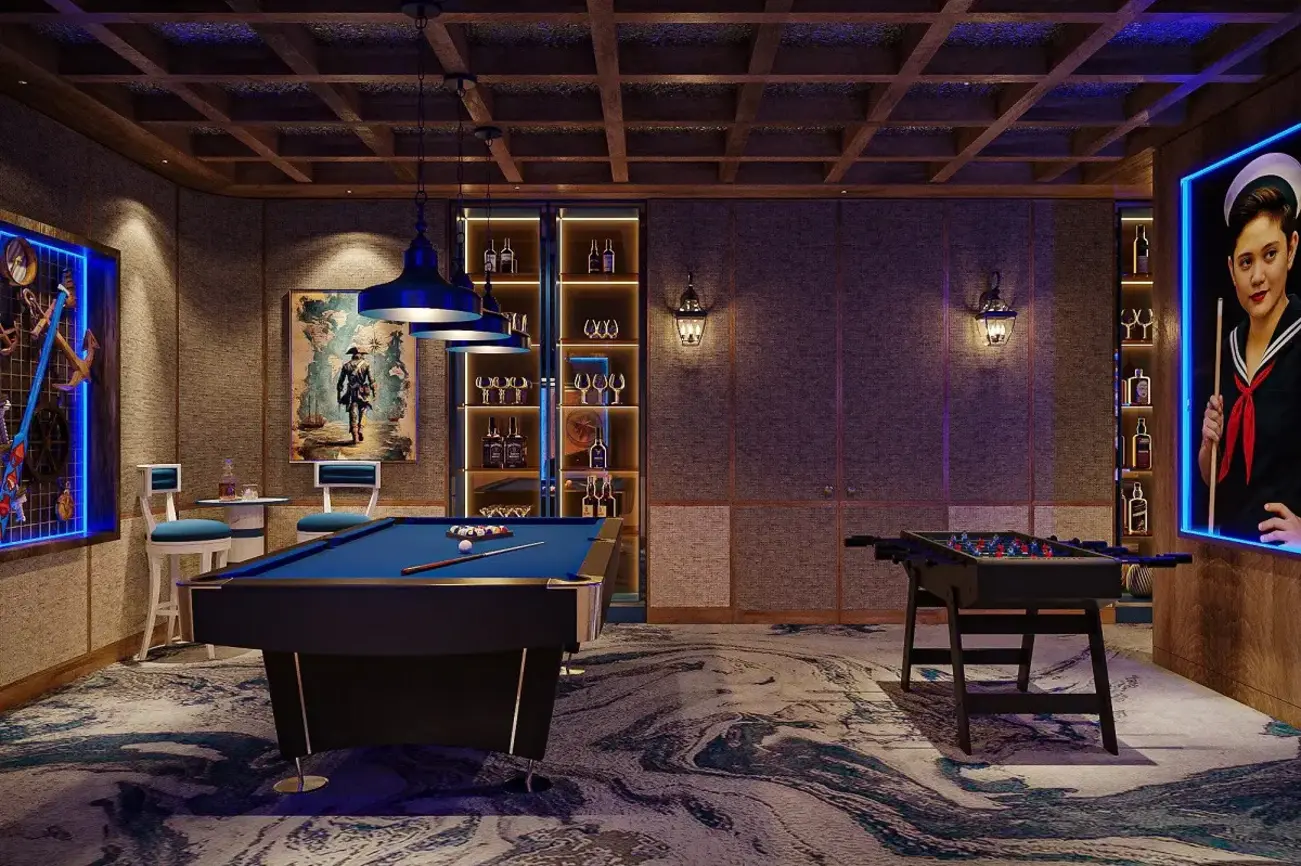 Tầng hầm đa năng của Casa – không gian giải trí đẳng cấp với billiards, rượu vang và các tiện nghi hiện đại.