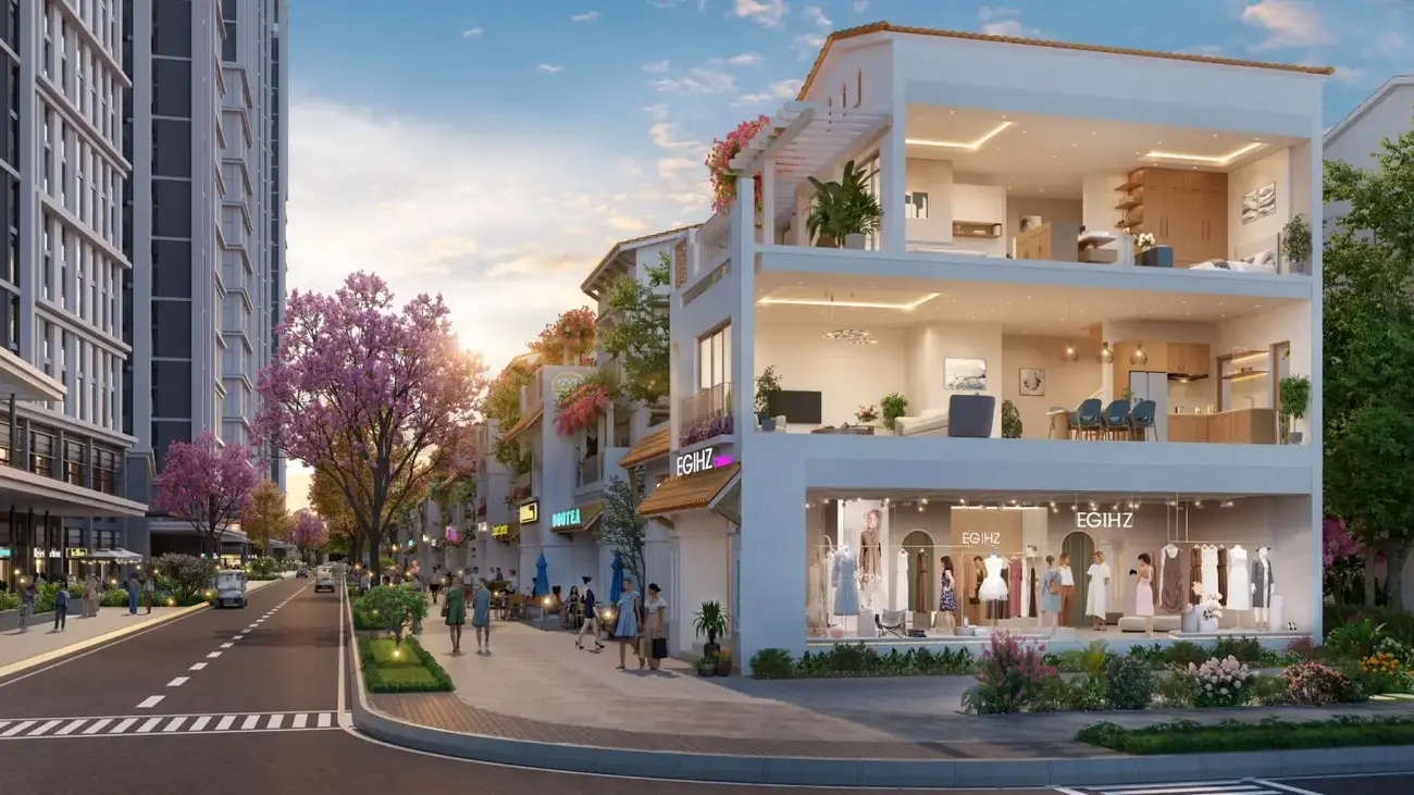 Phối cảnh tuyến phố nội khu Casa Villa với các tiện ích dịch vụ chất lượng. Ảnh: Sun Group.