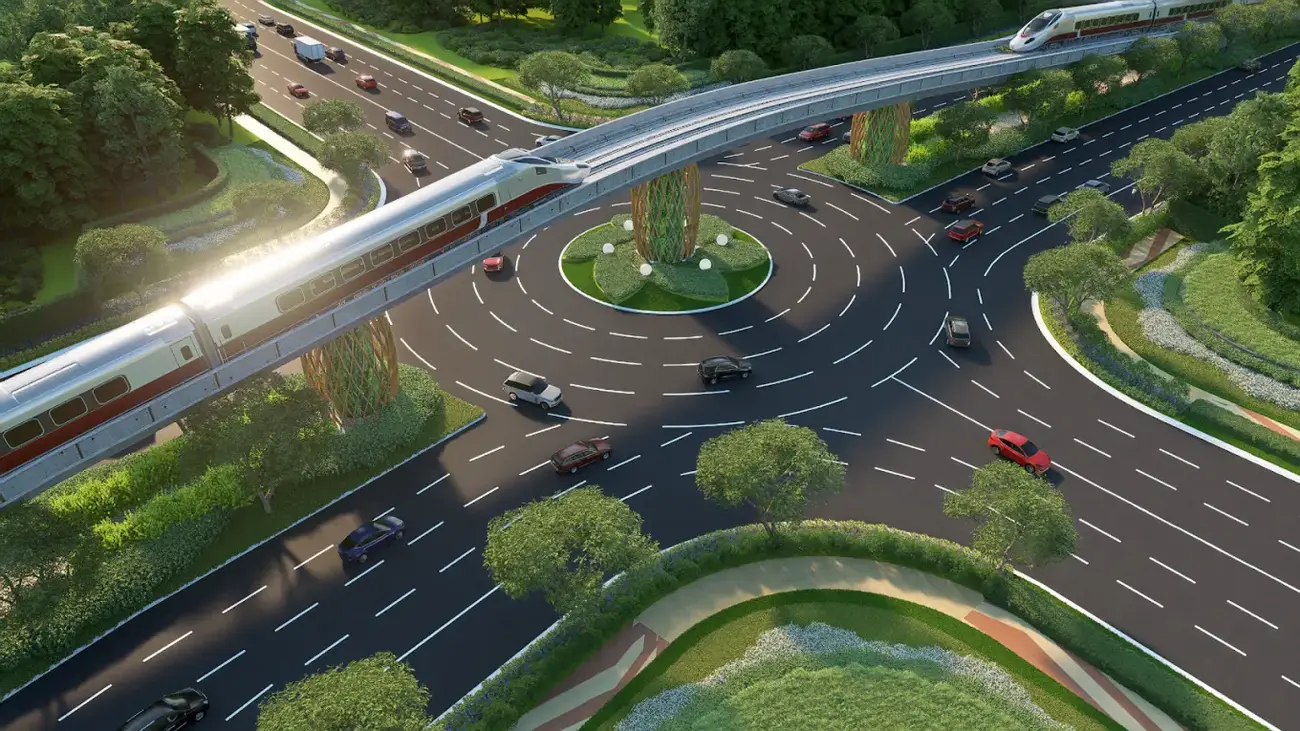 Phối cảnh tuyến tàu điện LRT đang được triển khai tại Phú Quốc, kết nối nhịp nhàng các khu chức năng trên đảo.
