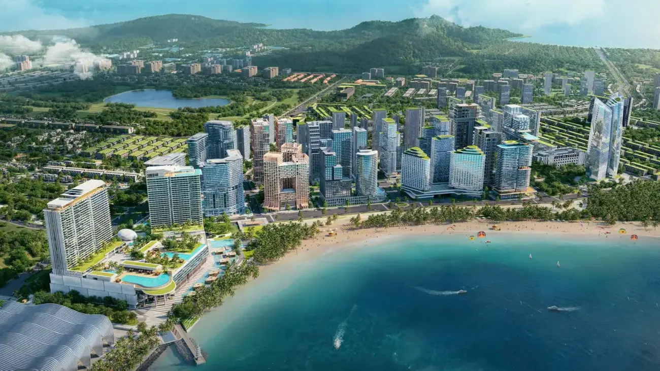 Phối cảnh tổ hợp Bãi Đất Đỏ với nhiều tòa tháp cao đến 40 tầng. Ảnh: Sun Group