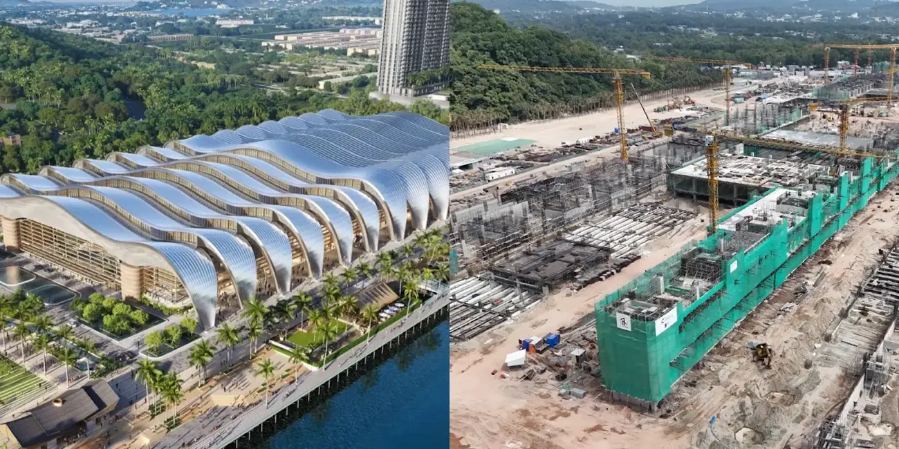 Phối cảnh và tiến độ xây dựng Trung tâm Tổ chức Hội nghị APEC tại Phú Quốc. Ảnh: Sun Group