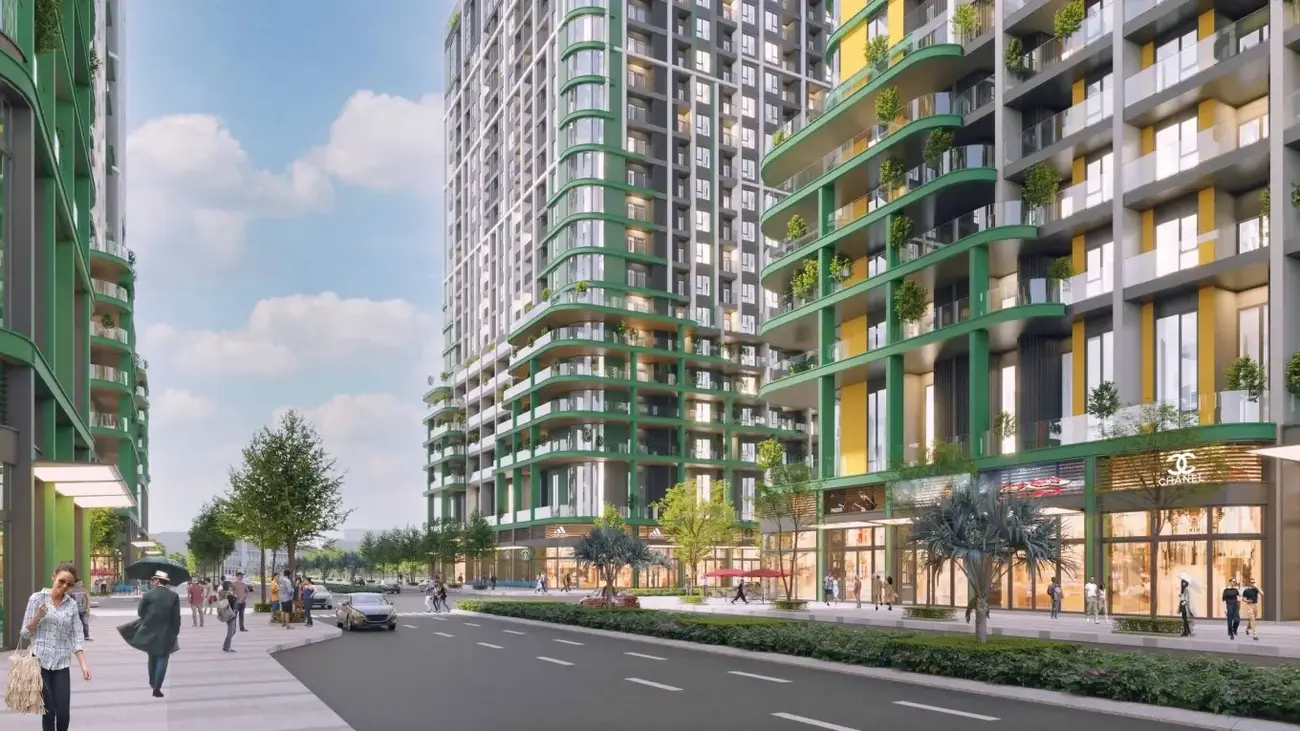 FourS Tower với thiết kế hiện đại, tích hợp không gian tiện ích và shophouse tại khối đế. Ảnh: Sun Property