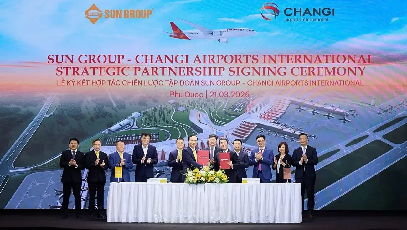 Lễ ký kết hợp tác chiến lược giữa Sun Group và Changi Airports International tại Phú Quốc, ngày 21/03/2026.