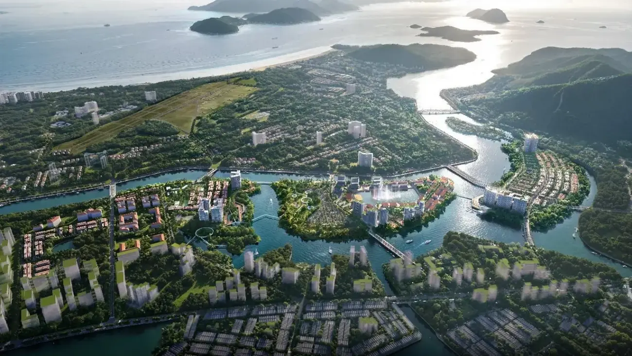 Phối cảnh tổng thể dự án Charmora City với các khu vực chức năng hành chính, giải trí và an cư. Ảnh: Sun Group.