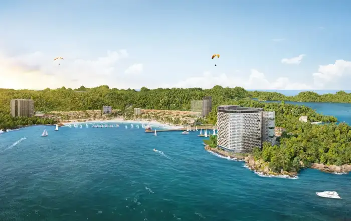 Toà Tháp Thanh Long tại Xanh Island mang đến tầm nhìn “triệu USD” với cảnh quan hòa quyện thiên nhiên. Ảnh phối cảnh: Sun Property